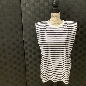 ZARA, blue and white stripe top , size L